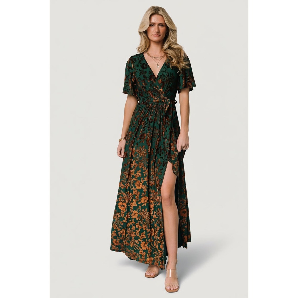 Baltic Born Uma Velvet Maxi Dress Floral Burnout Sz S in Bronze Jade Whimsigoth